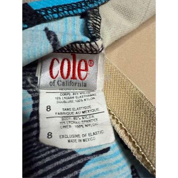 Vintage Cole of California Women’s 8 One Piece Swimsuit Black Blue Floral 90s - Picture 5 of 5